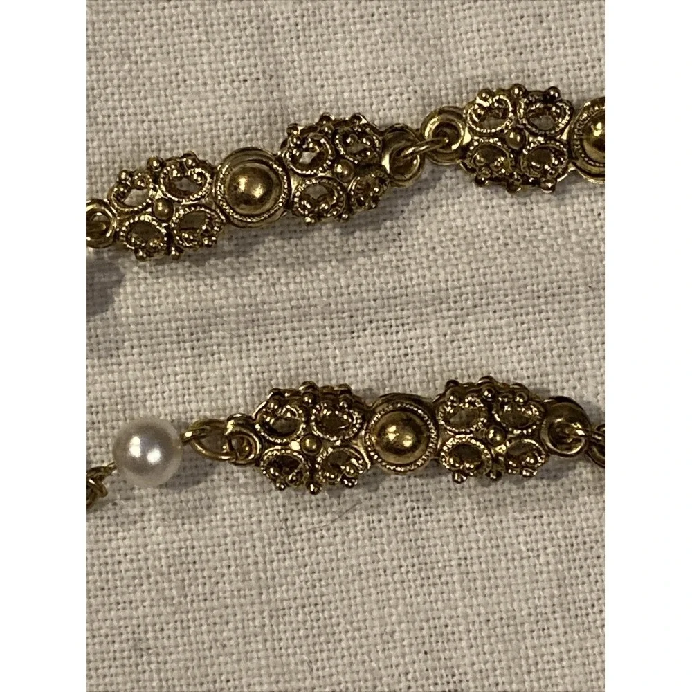 Vintage West Germany Glassfoiled Opal Necklace Moonstone‎ Rhinestones Filigree